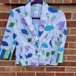 Vintage Bamboo Traders Jacket Women's Size Medium Lightweight Blazer Fish Theme